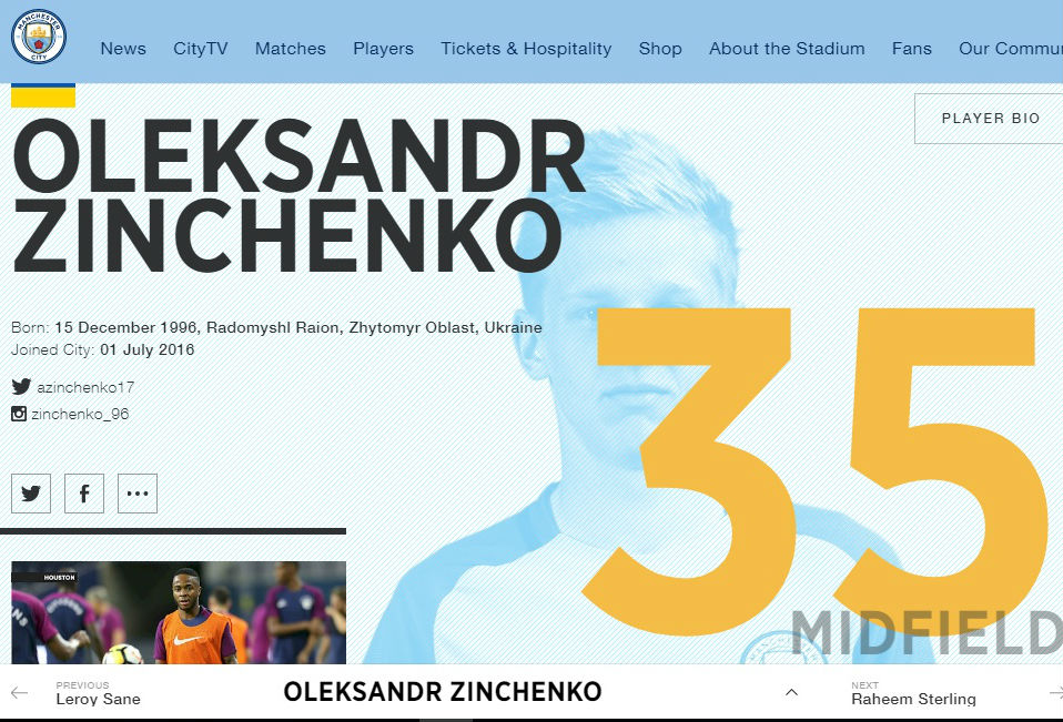 Манчестер Сити заявил Александра Зинченко на матчи АПЛ!